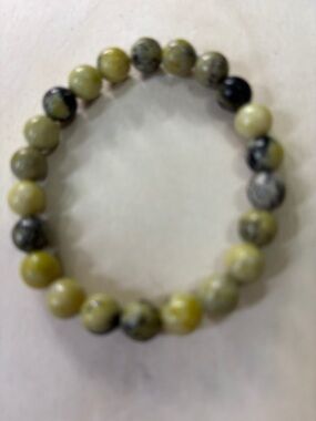 Natural Green serpentine or yellow turquoise gemstone stretch bracelet.